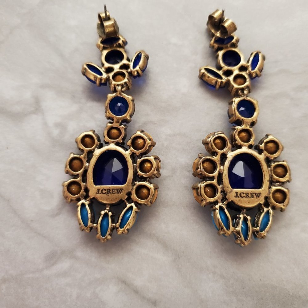 💖 J.Crew Blue Grey Rhinestones Crystals Cluster Statement Drop Dangle Earrings - Picture 8 of 9